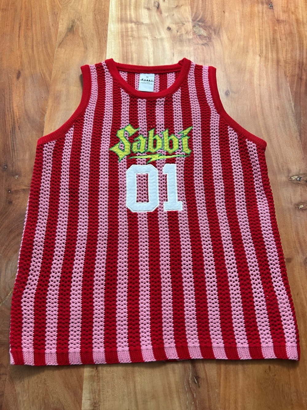 Sabbi ~ THE KNIT B-BALL SINGLET - RED & PINK - Picture 2 of 7